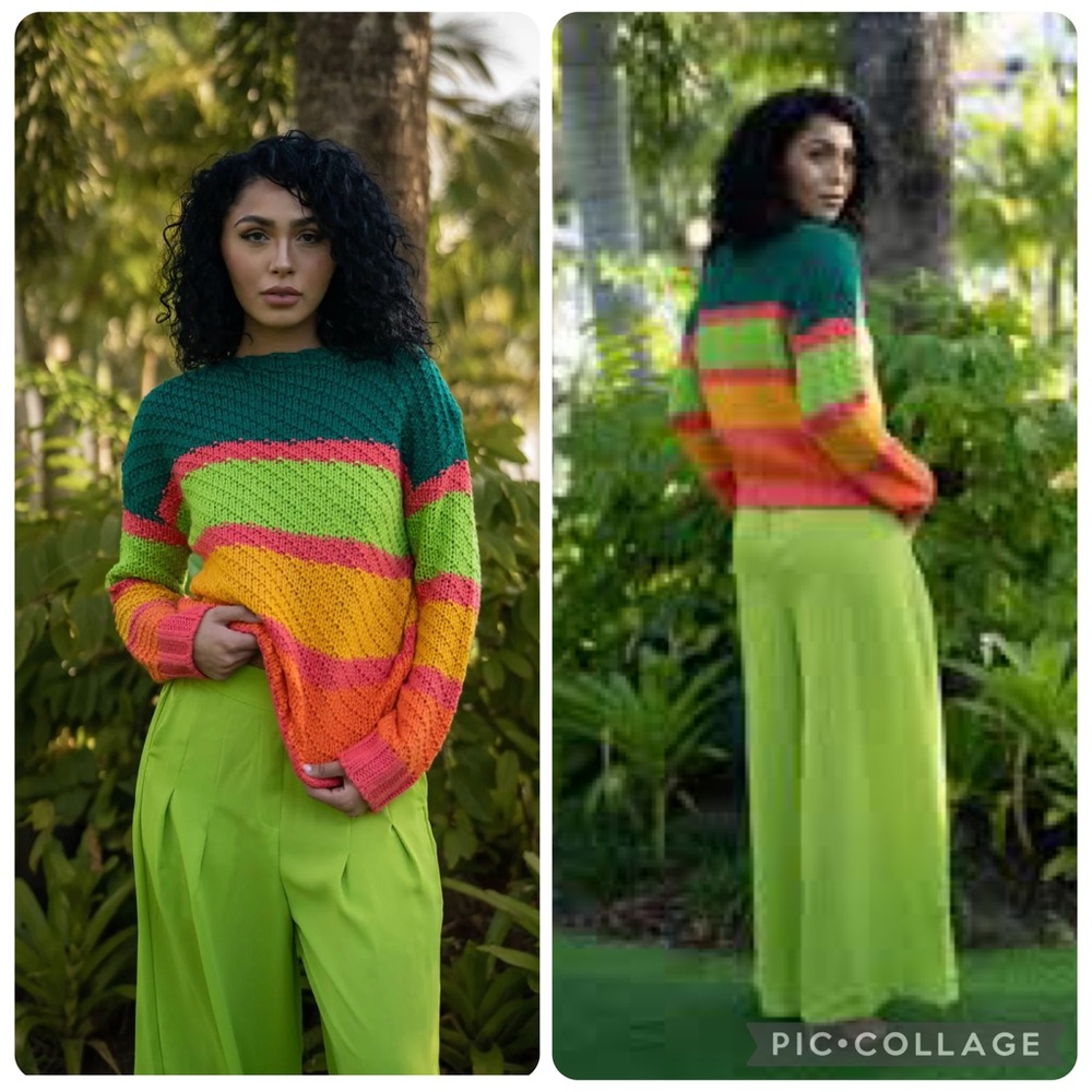 LELIS Multicolor Knit Colorful Striped Sweater